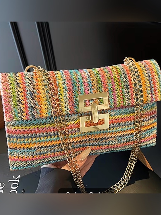 Handbags - Multicolor Woven Chain-Strap Shoulder Bag